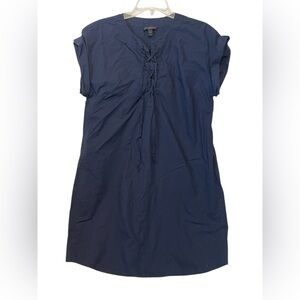 J. Crew Pullover Short Sleeve Tie Front Navy Shirt Dress‎